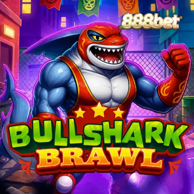Interface do jogo de slot Bullshark Brawl com temática de tubarões lutadores